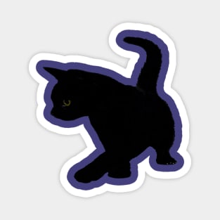 Cute Baby Black Cat Silhouette Tail Held High Vector Cut Out Magnet