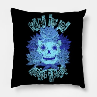 Faded Tats and Vintage Records. Worn/distressed neon blue, retro skull design. Pillow