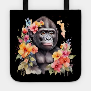 A gorilla decorated with beautiful watercolor flowers Tote