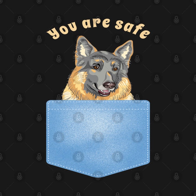 You are safe, dog in the pocket by Sniffist Gang