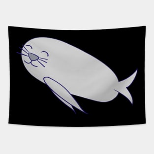 Smiling Grey Kawaii Seal Tapestry