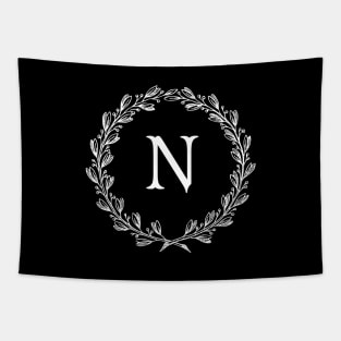 Beautiful Letter N Alphabet Initial Monogram Wreath Tapestry