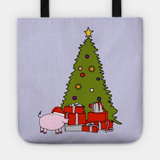 Santa Hat on Pig and Christmas Tree Tote