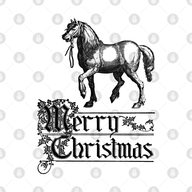 Merry Christmas with Horse Antique Vintage Illustration by Biophilia