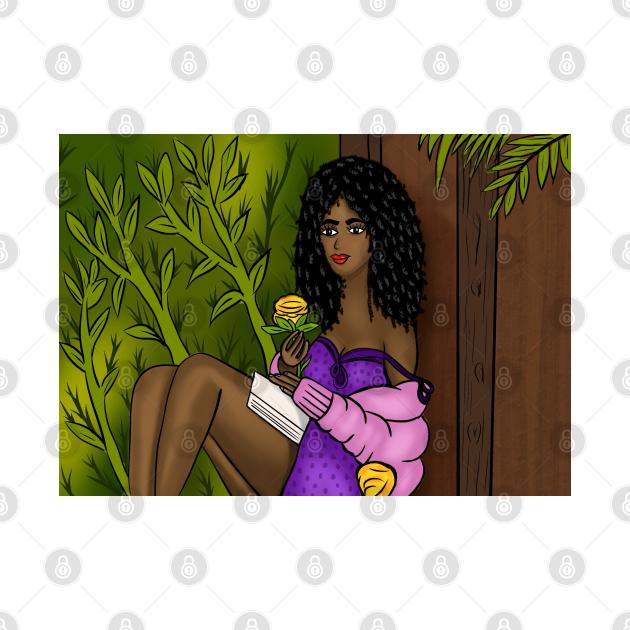 Black woman with flower artwork illustration by Spinkly Creations 