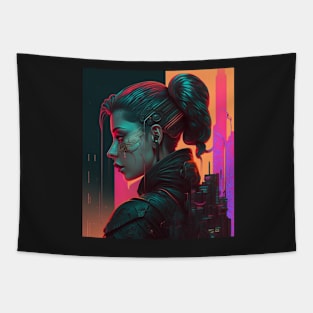 Cyberpunk futuristic woman cyborg Tapestry