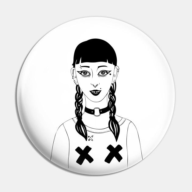 Cute Punk Girl Hand Drawing Punk Girls Pin Teepublic,Hair Anime Girl Black And White Drawing