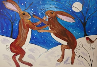 Hares Boxing and a Sweet little Robin Magnet