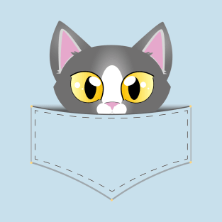 Peeping Cat in a Pocket - Pop out from pouche t-shirt pet lovers, chibi cute animal T-Shirt