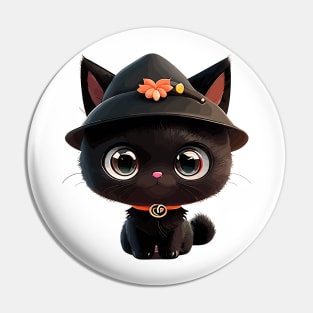 Cute black Halloween kitty in a hat Pin