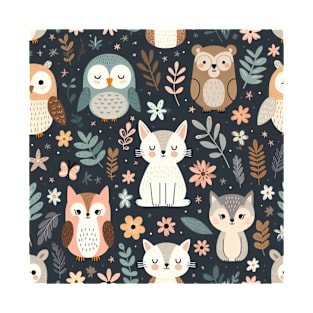 Whimsical Woodland Creatures Pattern T-Shirt