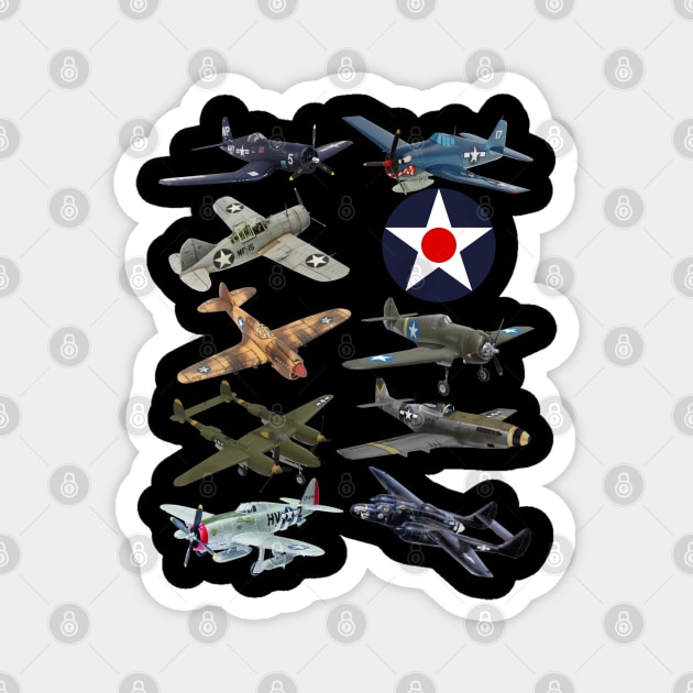 WW2 American Fighters F4U Corsair P-51 Mustang P-40 Warhawk Magnet by F&L Design Co.