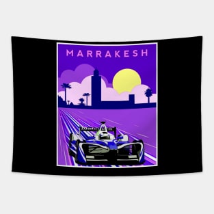 MARRAKESH GRAND PRIX : Colorful Auto Racing Advertising Print Tapestry