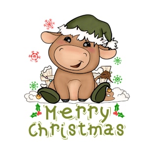 Christmas Cute Cow Merry Christmas Xmas Matching HO HO HO T-Shirt