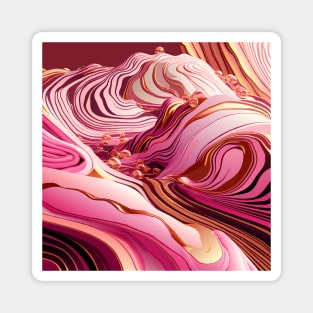 Pink  Liquid marble and gold waves Magnet