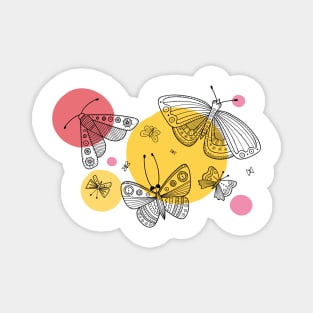 Butterflies line art white with colorful circles Magnet