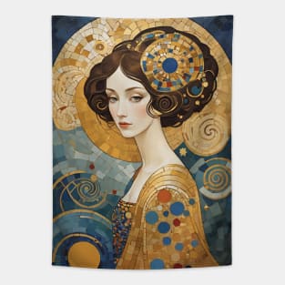 Gustav Klimt's Enigmatic Beauty: Inspired Woman in Ornate Splendor Tapestry