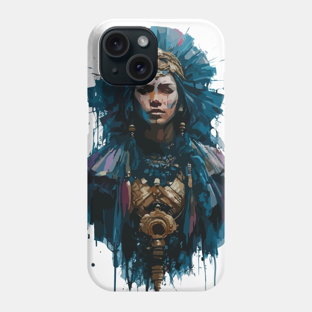 Mayan God in Costume with Mask in Ink Painting Style Phone Case by diegotorres