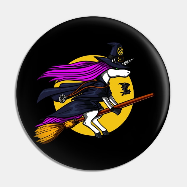 Unicorn Witch Riding Broom Pin by underheaven