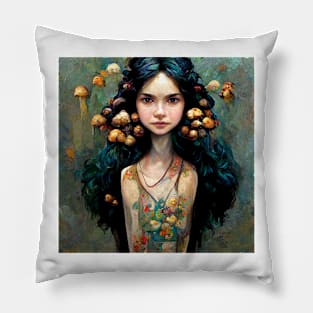 Brown Mushroom Faerie by Kim Turner Art Pillow