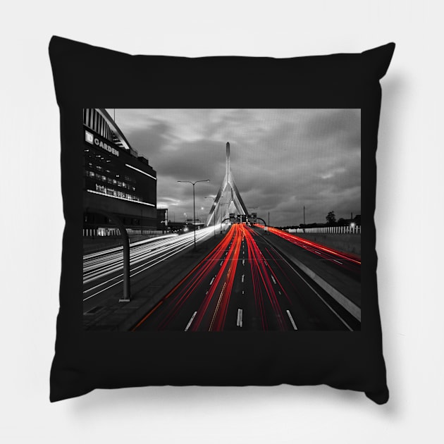 Zakim Bridge and TD Garden Boston MA Red Tail Lights Pillow by WayneOxfordPh