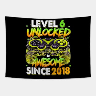 Level 6 Unlocked Awesome Since 2018 6Th Birthday Gaming Tapestry