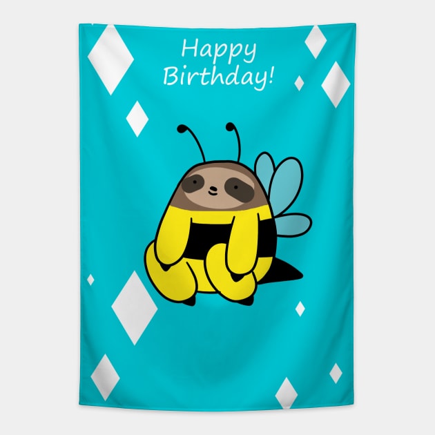 Happy Birthday Bee Sloth Tapestry by saradaboru