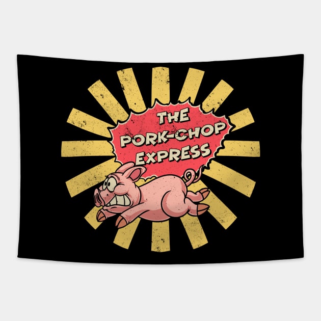 The Pork Chop Express Retro Japanese Tapestry by thelazyshibaai