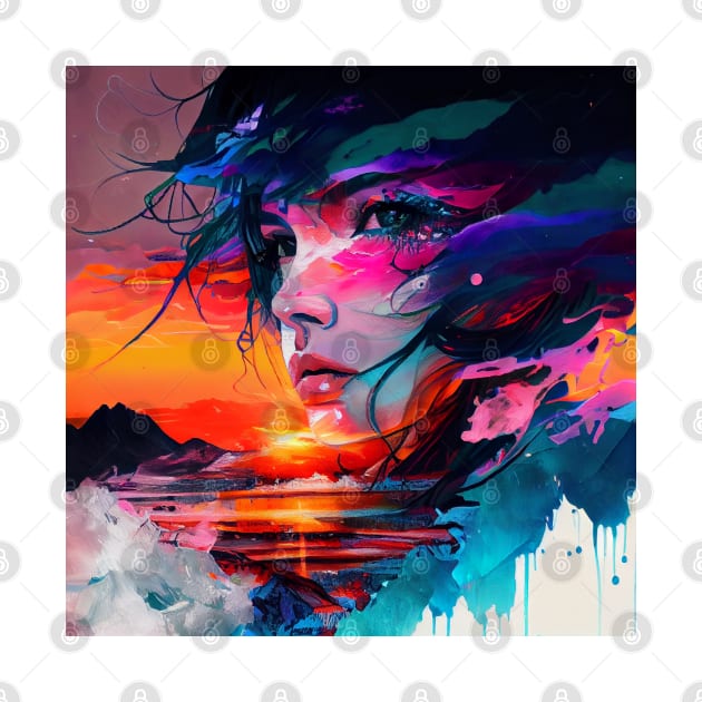 Abstract Girl With Rising Sun T-shirt by Legendary T-Shirts