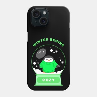 Winter Begins Cozy Penguin (Green) Phone Case