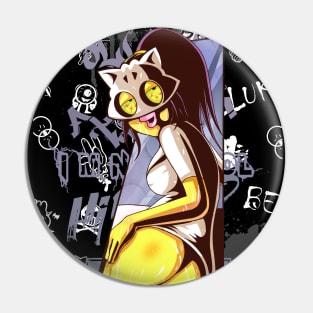 Dope Slluks dancing girl character looking for trouble drawing Pin
