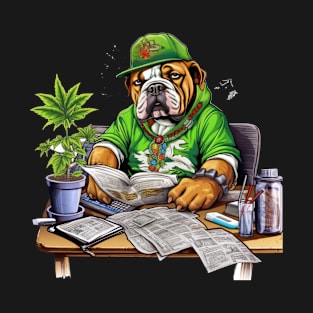 Accountant English Bulldog t-shirt design, a bulldog wearing a green visor and holding a checkbook T-Shirt