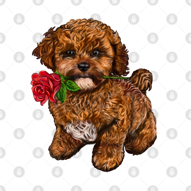 The Best Valentine’s Day Gift ideas, cavalier king charles spaniel Cute puppy dog 2 love heart sweetheart with red rose in its mouth. Cavapoochon Cavapoo dog Valentine’s Day by Artonmytee