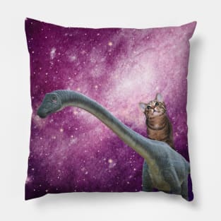 A cat exploring universe on his dinosaur! Pillow