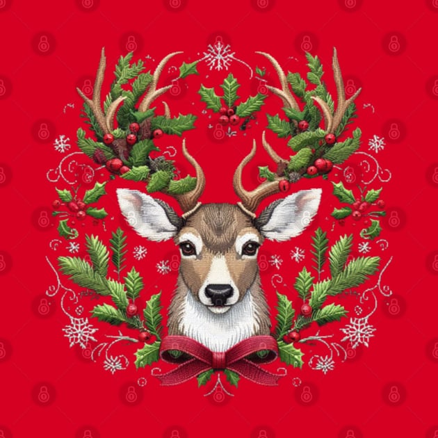 Christmas Reindeer embroidery style 01 by fadinstitute