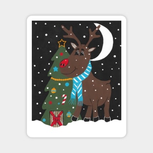 CHRISTMAS Reindeer Merry Christmas Acrylic Painting Magnet