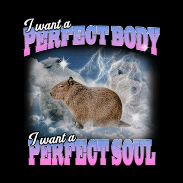 Cabybara Vintage 90s Bootleg Style Graphic T-Shirt, i want a perfect body i want a perfect soul Shirt, Funny Capybara Meme by Y2KERA