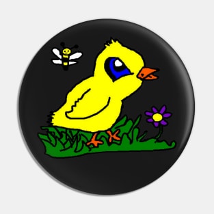 Yellow Chick and bumble bee Pin