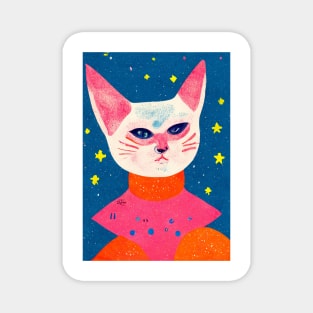 Space Cat Astronaut Retro Poster Vintage Art Space Wall Retrowave Stars Illustration Magnet