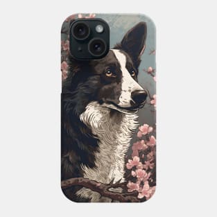 Border Collie and Cherry Blossoms - Japanese Ukiyo-e Painting Phone Case