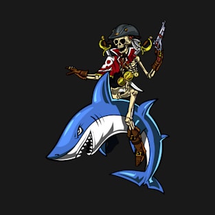 Skeleton Pirate Riding Shark T-Shirt