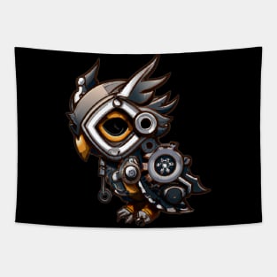 Steampunk owl, fantasy owl, cyborg owl, robot owl Tapestry