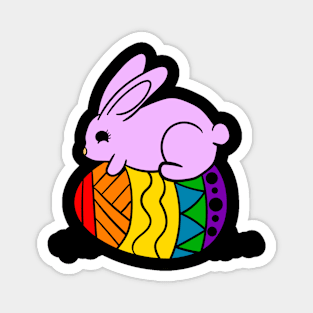 Pink bunny hiding behind orange blue egg Magnet