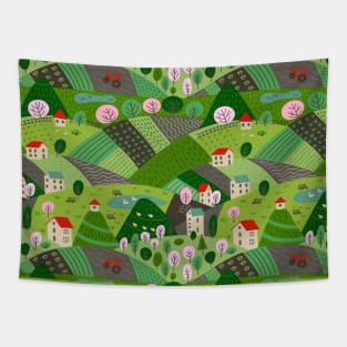 Spring village landscape pattern Tapestry