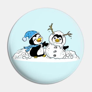 Penguin couple in snow Pin