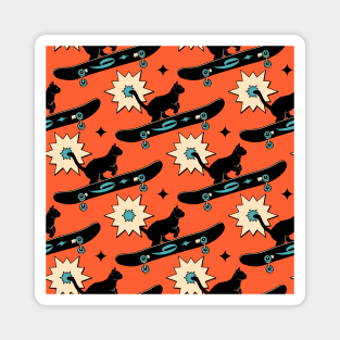 Cool Skater Black Cat Pattern in orange Magnet