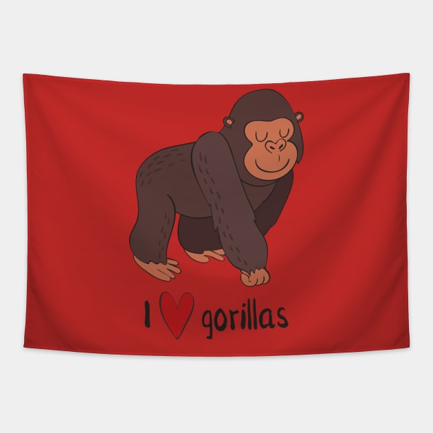 I Love Gorillas Awesome Cute Gorilla Love Heart Design Tapestry by Dreamy Panda Designs