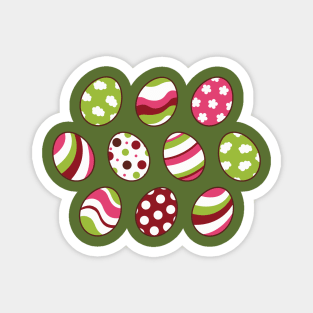 Egg Pattern | Pink Green | Stripes Clouds Flowers Dots | Dark Green Magnet