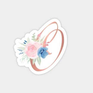 Letter O Rose Gold and Watercolor Blush Pink and Navy Magnet