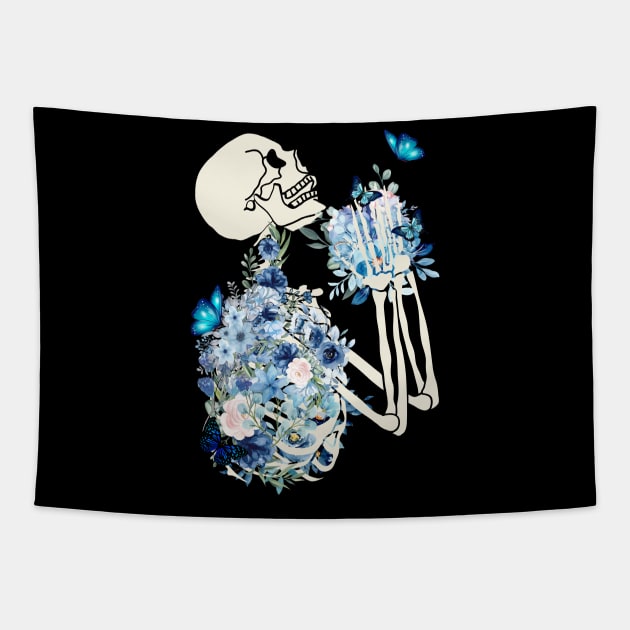 Skeleton, Butterflies and Flowers, Bones and Botany, Cottagecore Tapestry by Mind Your Tee